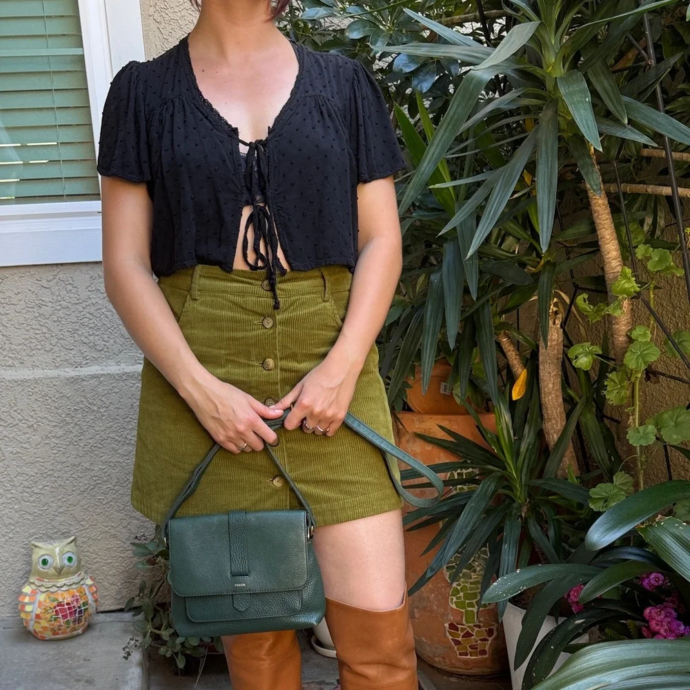 Fossil Teal Green Leather Crossbody Bag